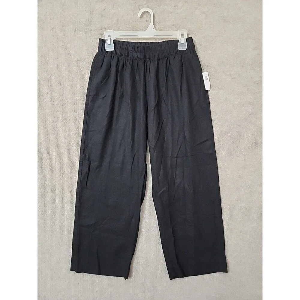 Old Navy Linen-Blend Straight Ankle Pants Womens S Black Beach Vacation NEW - Picture 4 of 11